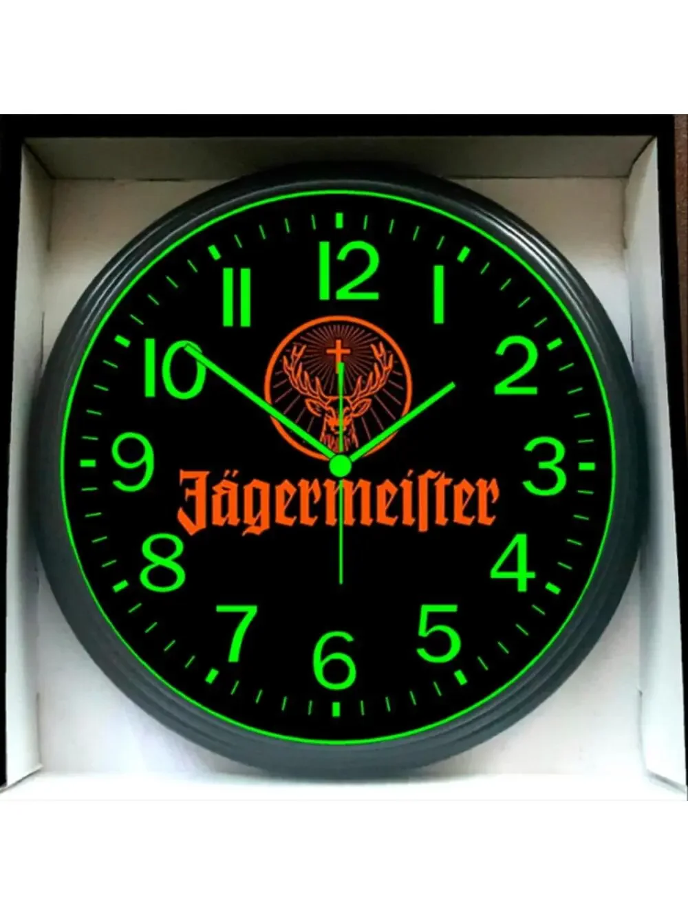 Jägermeister Bar Lounge Pool Table Garage Shop Glow in the Dark Wall Clock NEW!